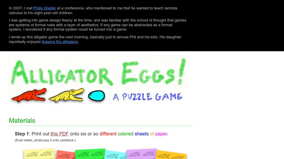 Screenshot of worrydream.com: Alligator Eggs and Lambda Calculus (2007)
