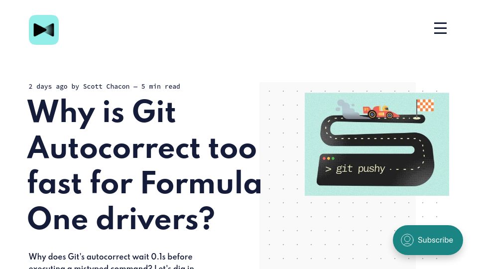 Screenshot of blog.gitbutler.com: Why is Git Autocorrect too fast for Formula One drivers?