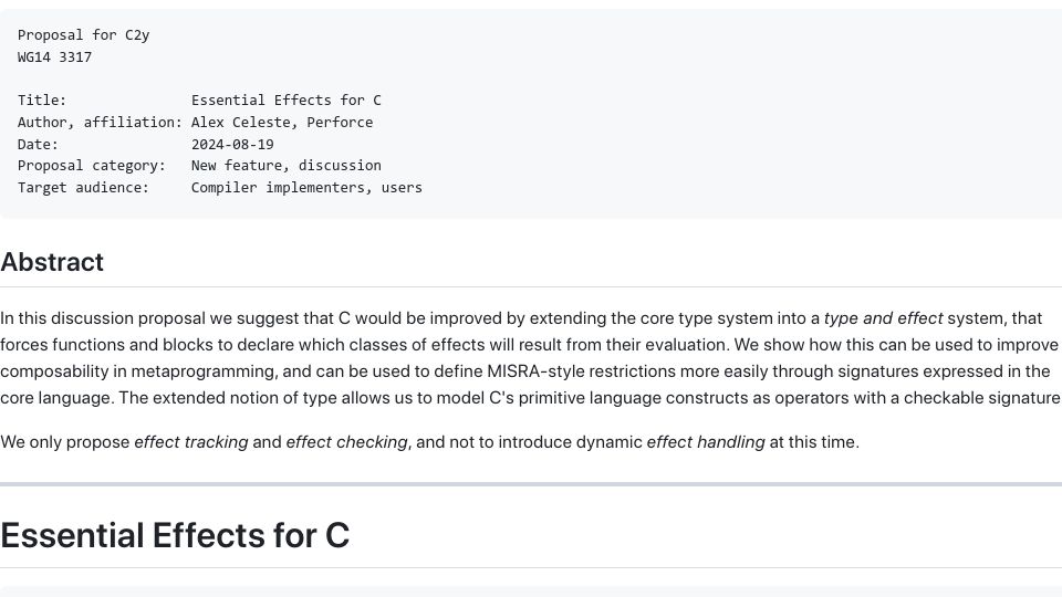 Screenshot of open-std.org: An effect system proposal for C2y