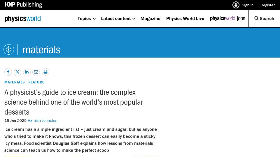 Screenshot of physicsworld.com: A physicist's guide to ice cream