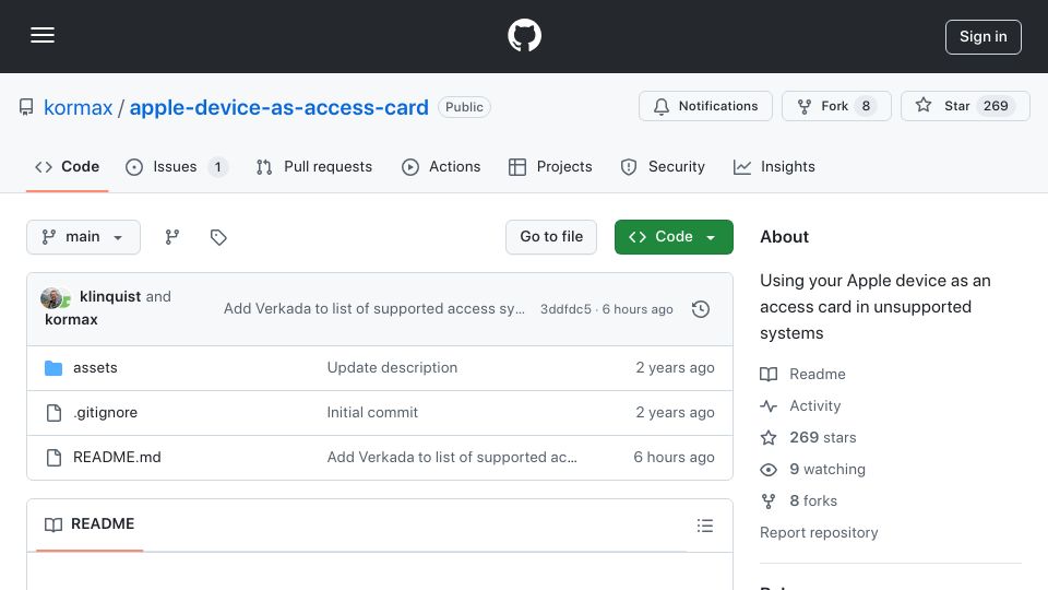 Screenshot of github.com: Using your Apple device as an access card in unsupported systems