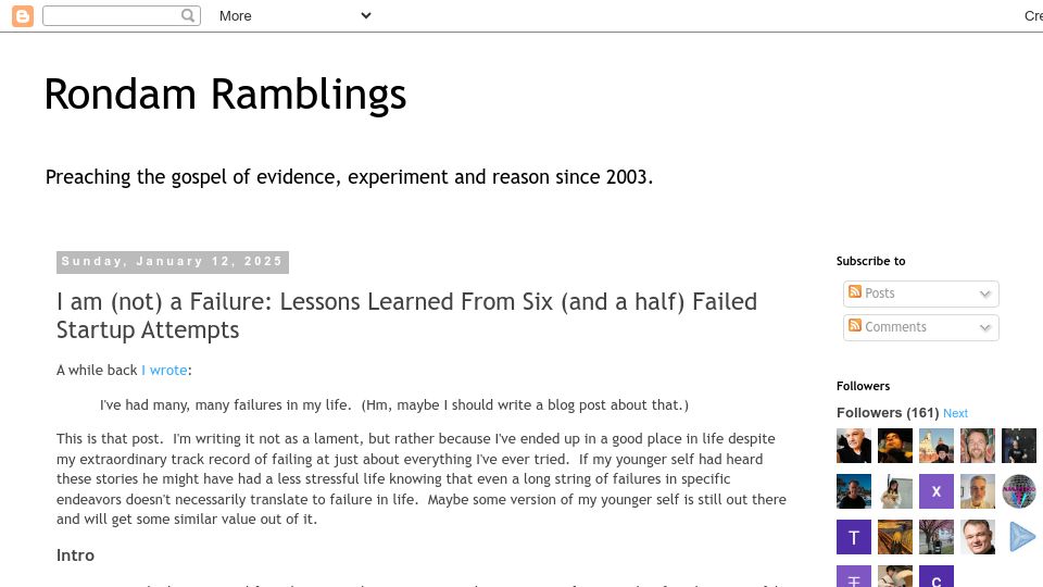Screenshot of blog.rongarret.info: I am (not) a failure: Lessons learned from six failed startup attempts