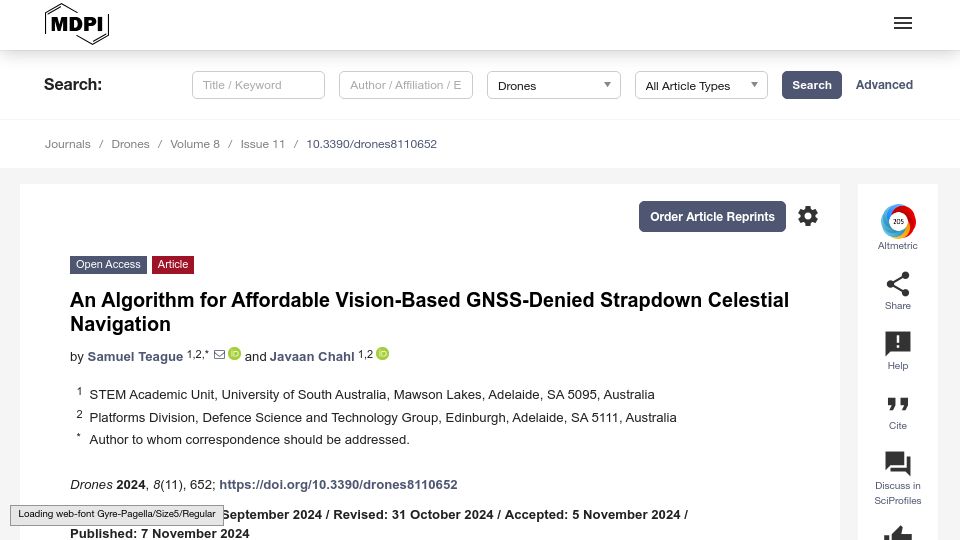 Screenshot of mdpi.com: Celestial Navigation for Drones