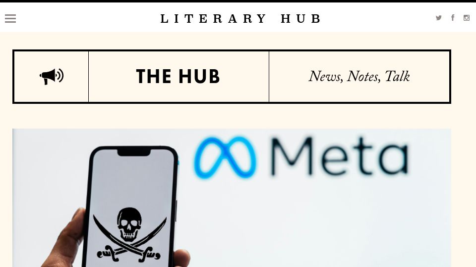 Screenshot of lithub.com: It sure looks like Meta stole a lot of books to build its AI
