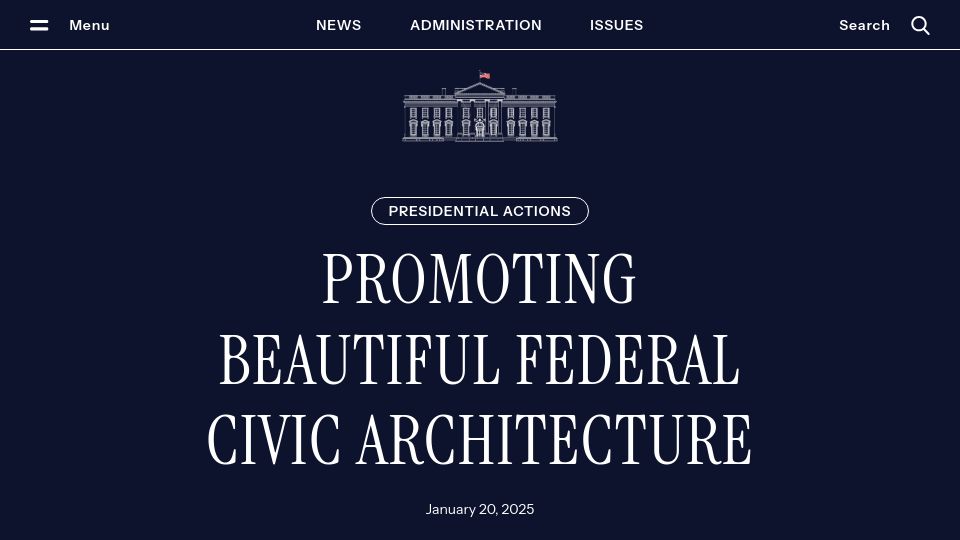 Screenshot of whitehouse.gov: Promoting Beautiful Federal Civic Architecture