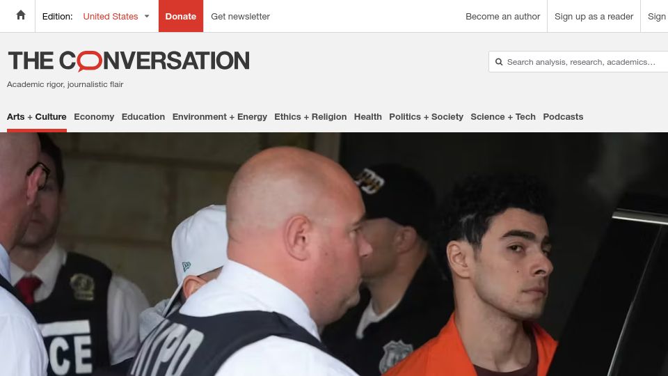 Screenshot of theconversation.com: The Gilded Age novel that helps explain our fascination with Luigi Mangione