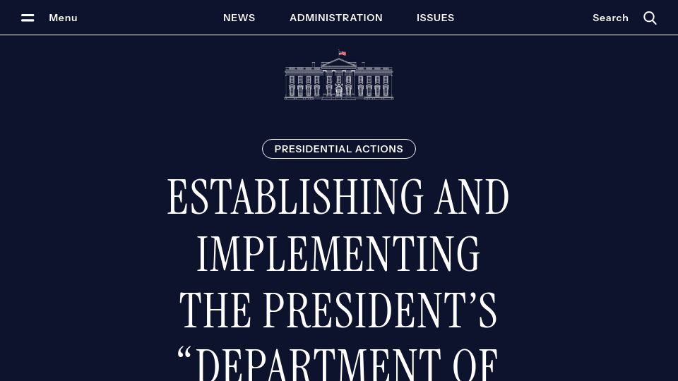 Screenshot of whitehouse.gov: United States Digital Service Renamed to DOGE