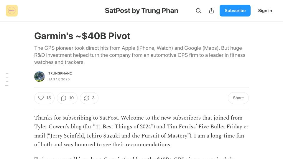 Screenshot of readtrung.com: Garmin's –$40B Pivot