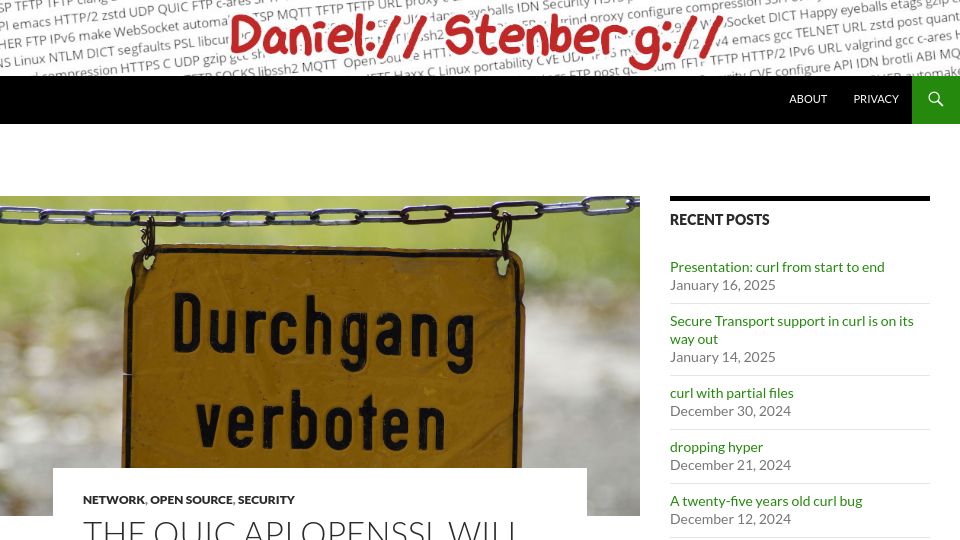 Screenshot of daniel.haxx.se: The QUIC API OpenSSL will not provide (2021)