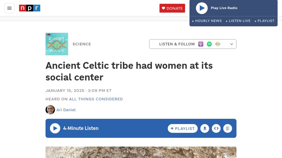 Screenshot of npr.org: Ancient Celtic tribe had women at its social center