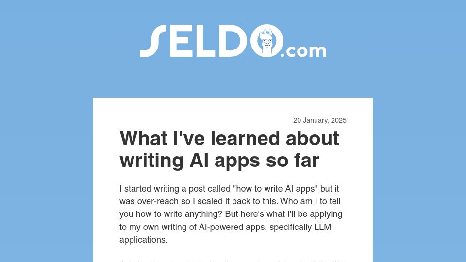 Screenshot of seldo.com: What I've learned about writing AI apps so far
