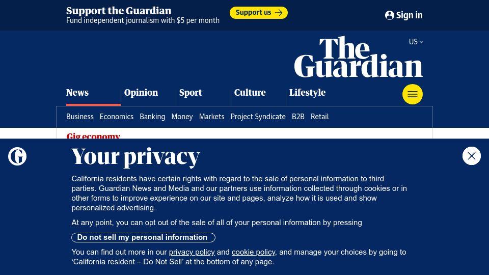 Screenshot of theguardian.com: Couriers mystified by the algorithms that control their jobs