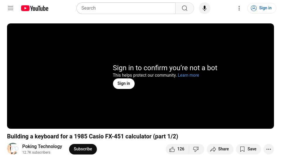 Screenshot of youtube.com: Building a keyboard for a 1985 Casio FX-451 calculator [video]