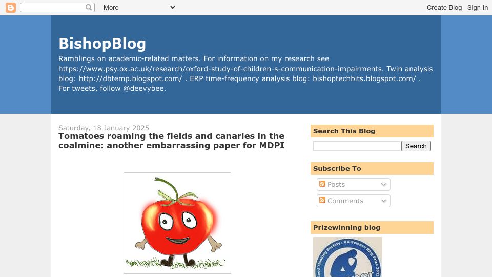 Screenshot of deevybee.blogspot.com: Tomatoes roaming the fields and canaries in the coalmine