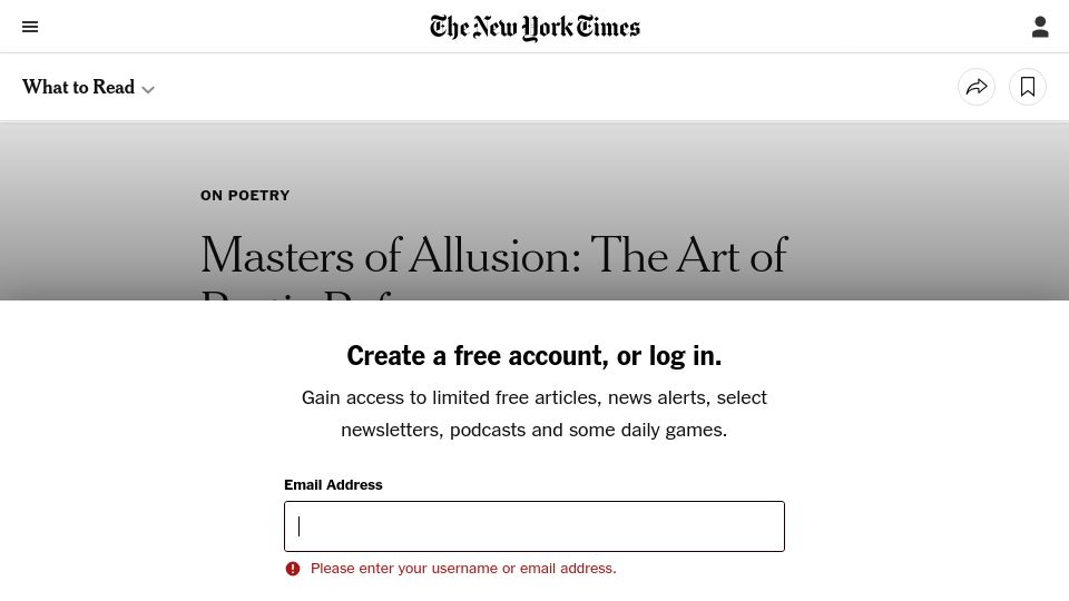 Screenshot of nytimes.com: Masters of Allusion: The Art of Poetic Reference
