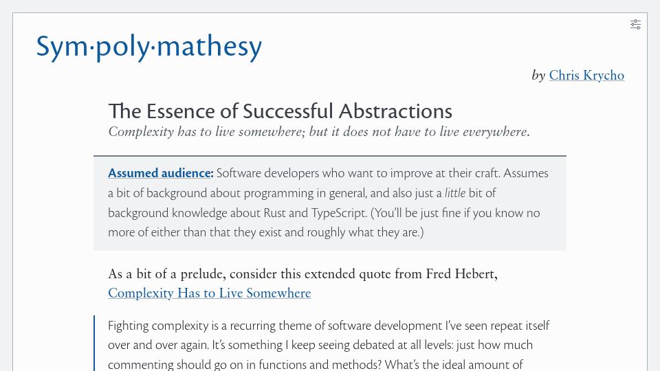 Screenshot of v5.chriskrycho.com: Isolating complexity is the essence of successful abstractions