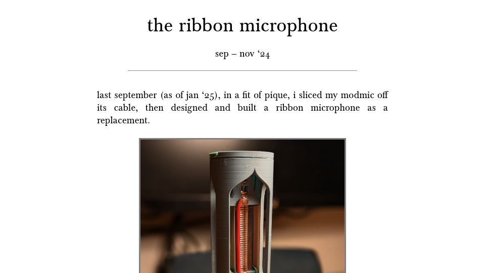 Screenshot of khz.ac: The Ribbon Microphone