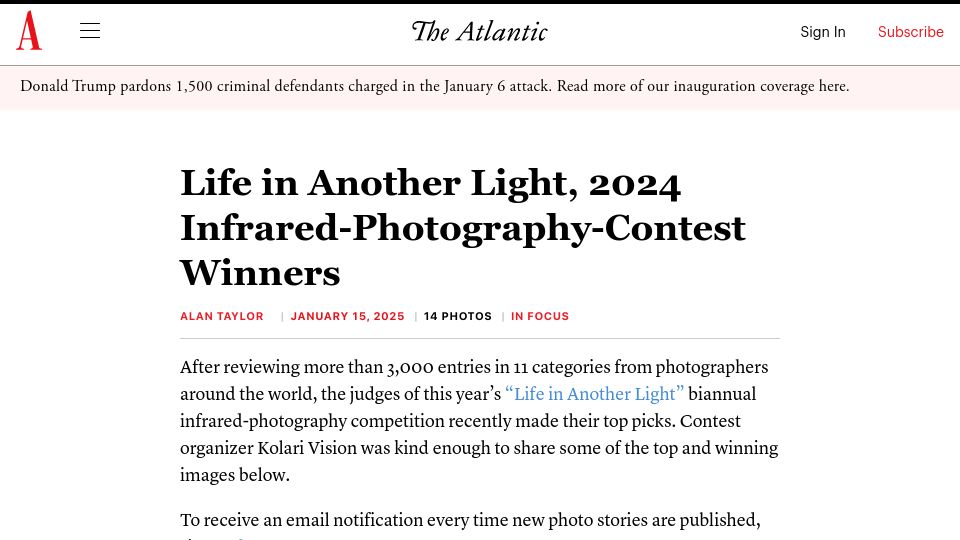 Screenshot of theatlantic.com: Life in Another Light, 2024 Infrared-Photography-Contest Winners