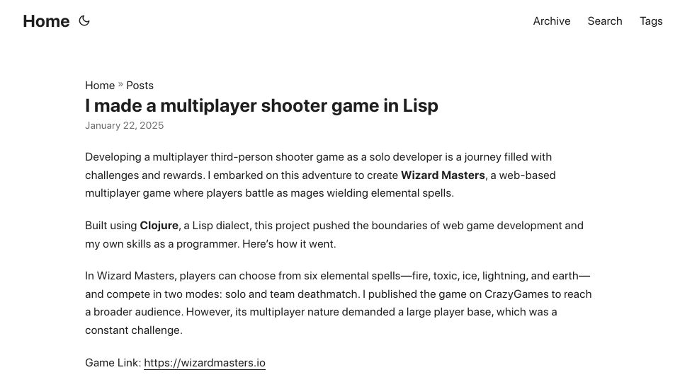Screenshot of ertu.dev: I made a multiplayer shooter game in Lisp, here is my journey