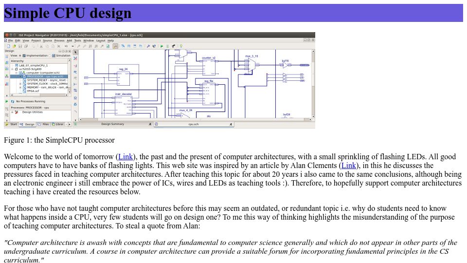 Screenshot of simplecpudesign.com: Simple CPU Design