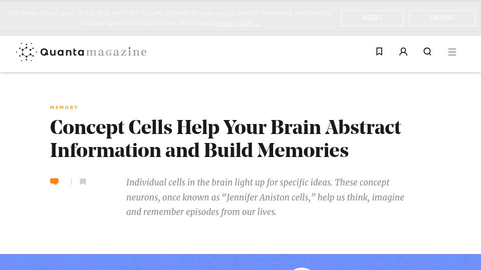 Screenshot of quantamagazine.org: Concept cells help your brain abstract information and build memories