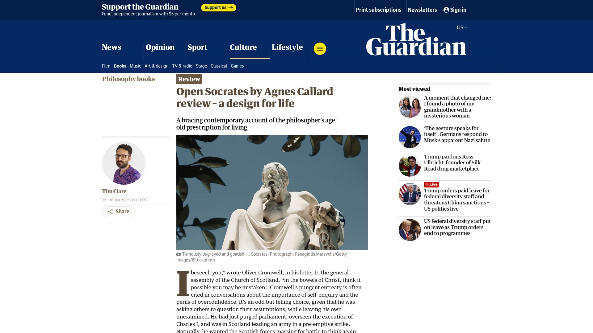 Screenshot of theguardian.com: Open Socrates by Agnes Callard review – a design for life