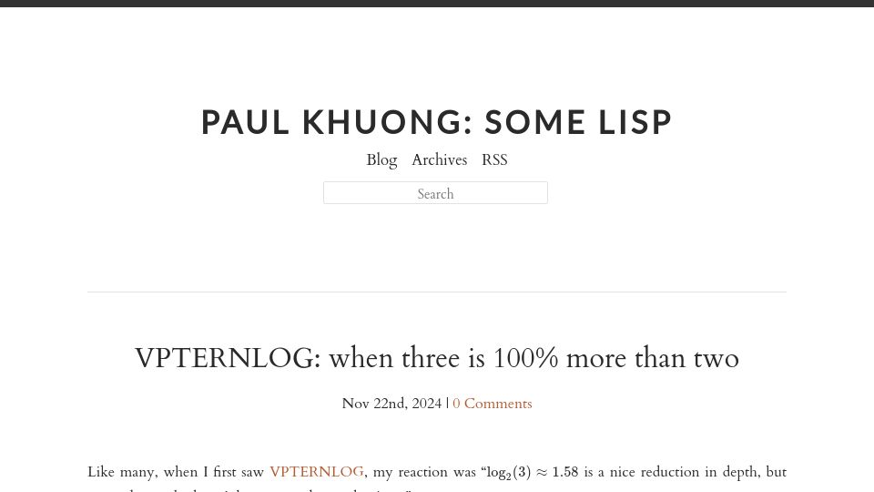 Screenshot of pvk.ca: VPTERNLOG: when three is 100% more than two