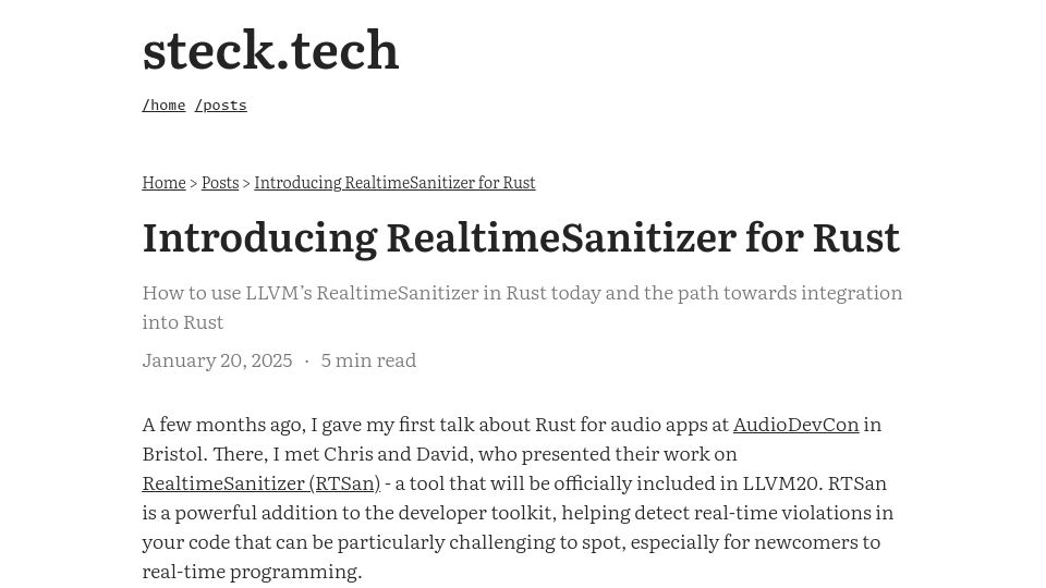 Screenshot of steck.tech: RealtimeSanitizer for Rust