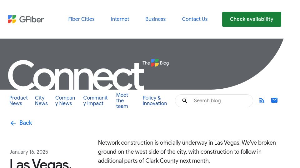 Screenshot of fiber.googleblog.com: Google Fiber is coming to Las Vegas