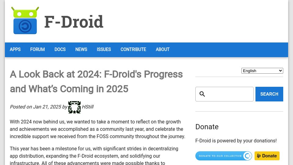 Screenshot of f-droid.org: F-Droid's Progress and What's Coming in 2025