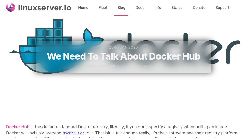 Screenshot of linuxserver.io: We Need to Talk About Docker Hub