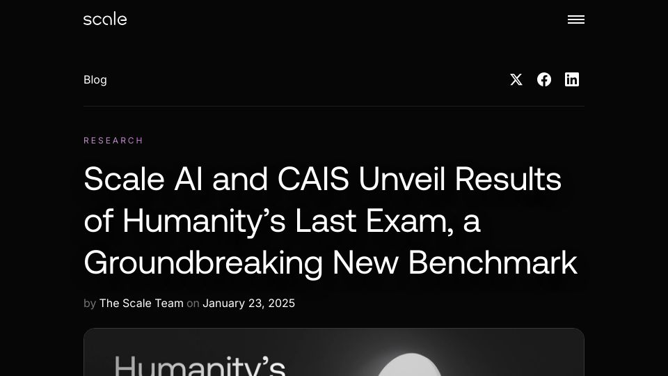 Screenshot of scale.com: Results of "Humanity's Last Exam" benchmark published