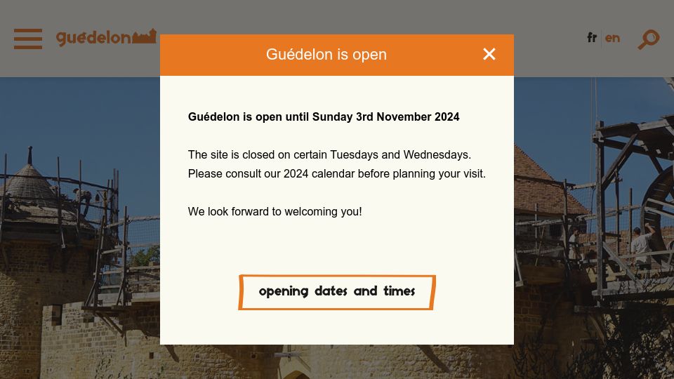 Screenshot of guedelon.fr: Building a Medieval Castle from Scratch