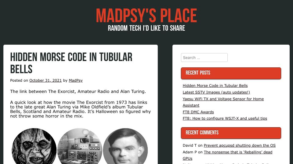Screenshot of madpsy.uk: Morse Code in Tubular Bells (2021)