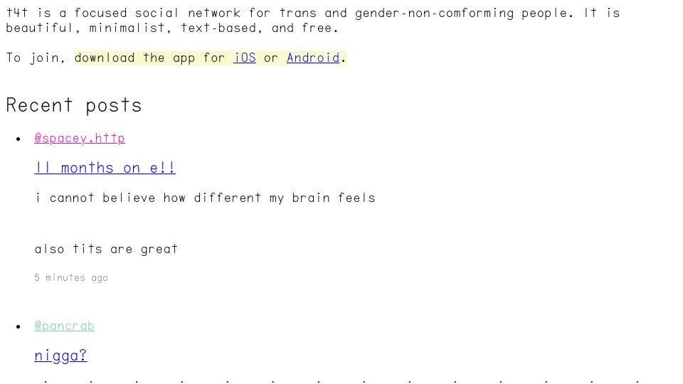 Screenshot of t4t.social: Show HN: I built an active community of trans people online