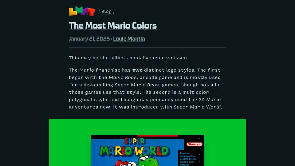 Screenshot of lmnt.me: The Most Mario Colors