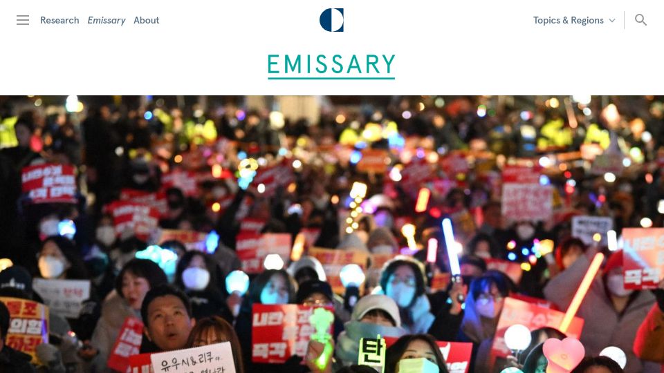 Screenshot of carnegieendowment.org: South Korea's Democracy Saved Itself (2024)