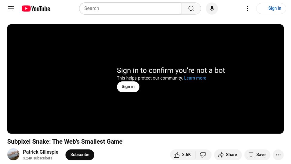Screenshot of youtube.com: Subpixel Snake [video]