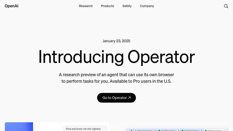 Screenshot of openai.com: Operator research preview