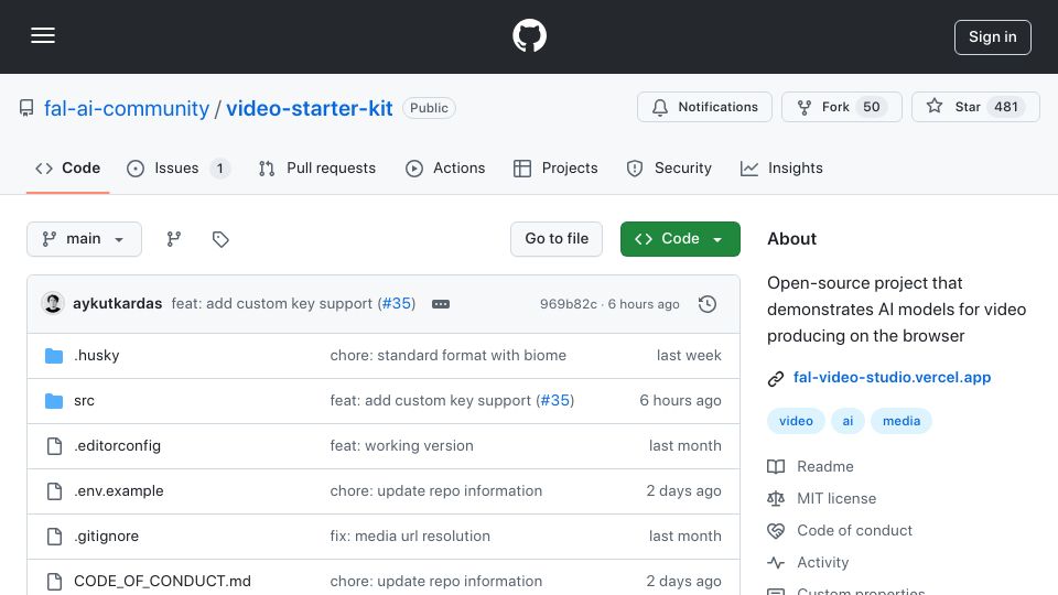 Screenshot of github.com: Show HN: Open-source AI video editor