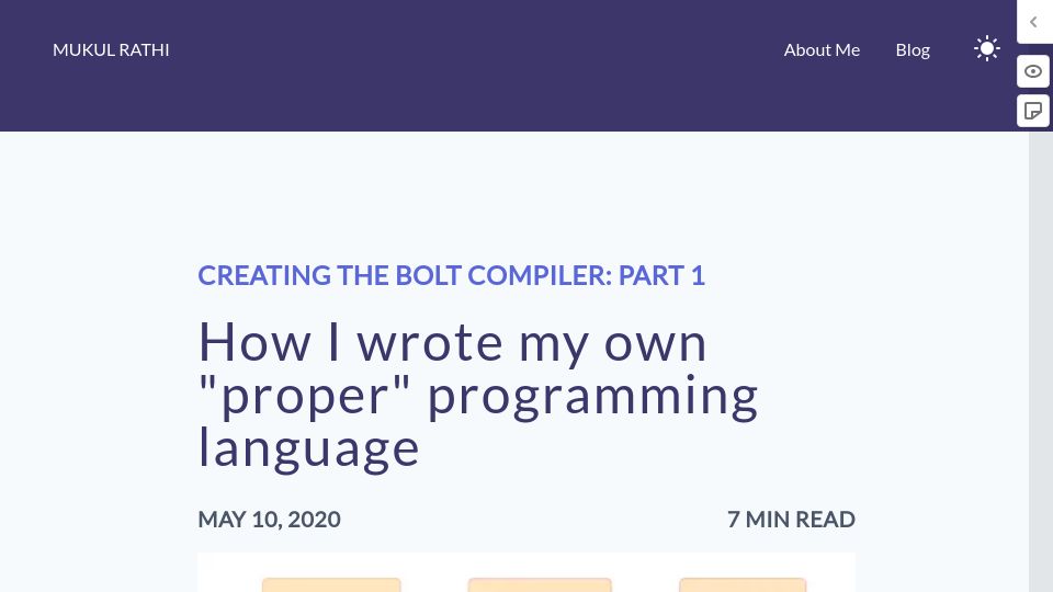 Screenshot of mukulrathi.com: I wrote my own “proper” programming language (2020)