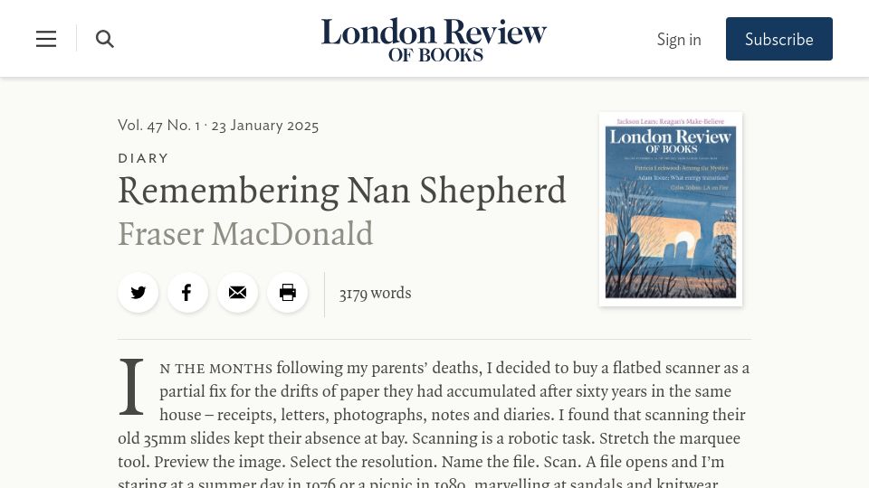 Screenshot of lrb.co.uk: Remembering Nan Shepherd