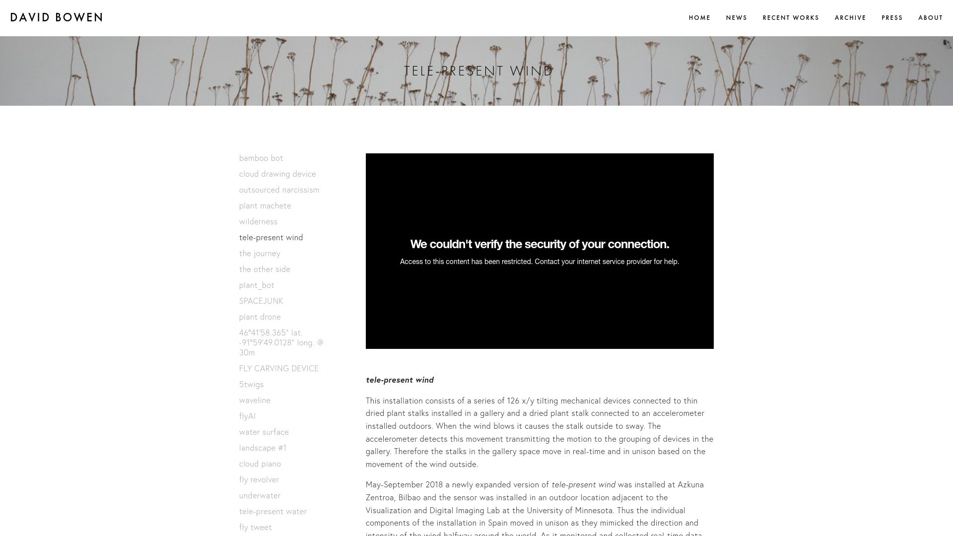 Screenshot of dwbowen.com: tele-present wind