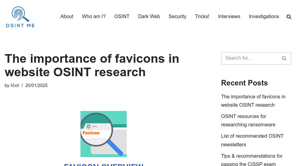 Screenshot of osintme.com: The importance of favicons in website OSINT research