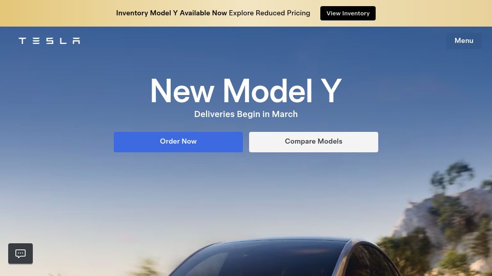 Screenshot of tesla.com: New Tesla Model Y