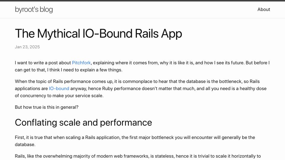 Screenshot of byroot.github.io: The Mythical IO-Bound Rails App