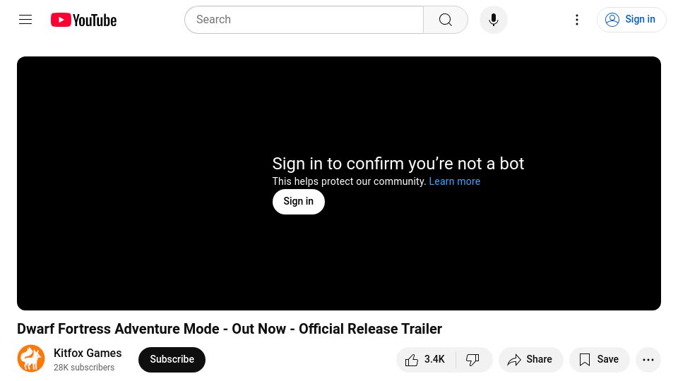 Screenshot of youtube.com: Dwarf Fortress Adventure Mode – Out Now – Official Release Trailer [video]