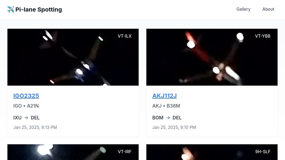 Screenshot of pilane.obviy.us: Show HN: I built a DIY plane spotting system at home