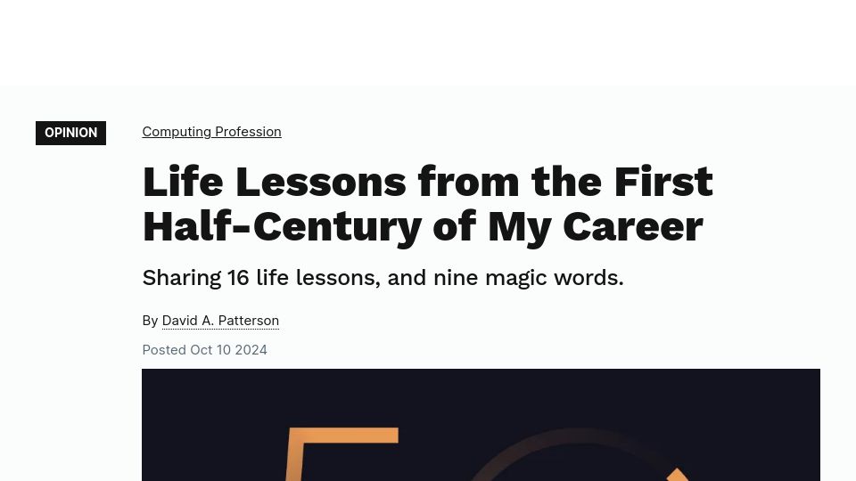 Screenshot of cacm.acm.org: Life lessons from the first half-century of my career