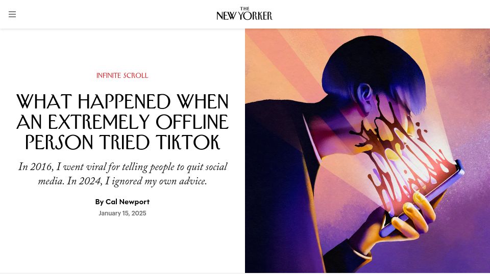 Screenshot of newyorker.com: Cal Newport: What Happened When an Offline Person Tried TikTok
